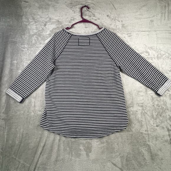 Knit Shirt Womens Sz L Blue White Striped Nautical 3/4 Sleeves - Picture 9 of 10
